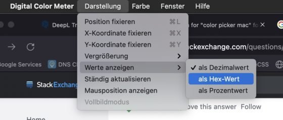 Eingebauter Color Picker in mac OS 2