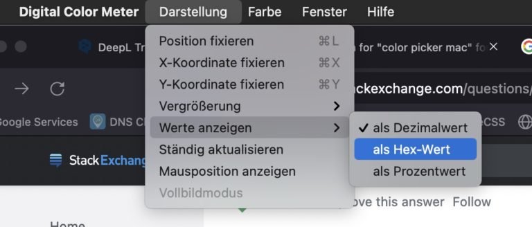 Eingebauter Color Picker in mac OS für HEX und RGB Werte, den kaum