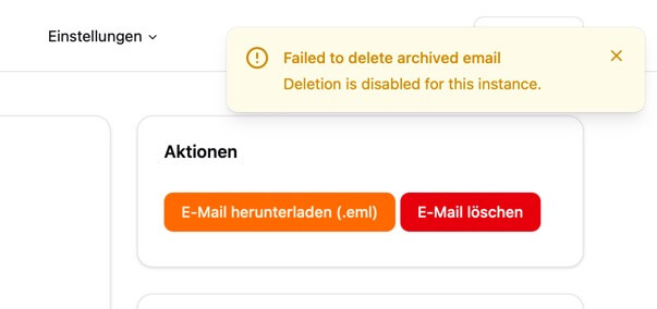 Open Archiver E-Mail Löschen deaktivieren
