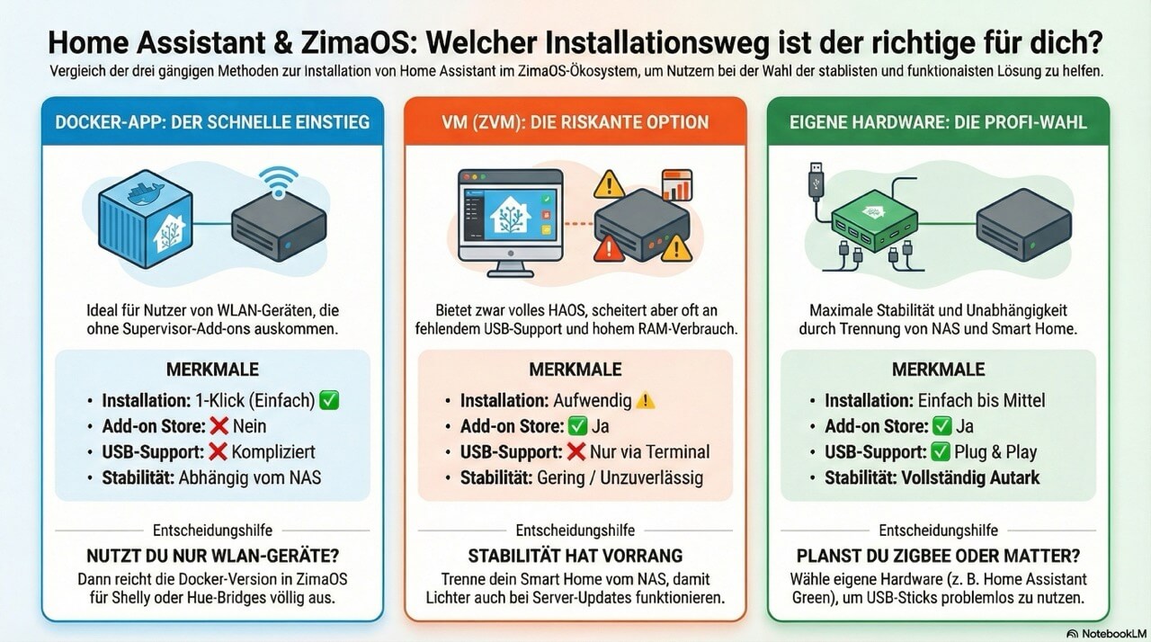 Home Assistant auf ZimaOS: Docker-App, VM oder doch eigene Hardware?