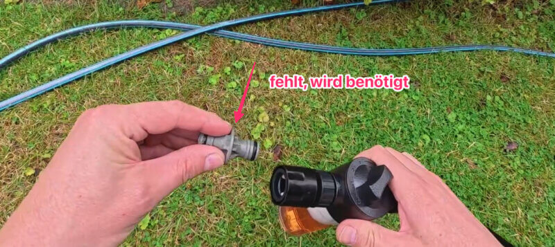 Ein Schlauchadapter fehlt, wird aber benötigt!