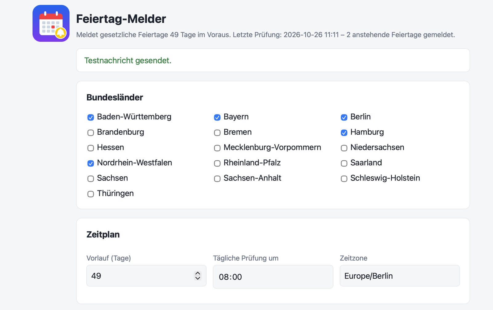Feiertag-Melder: Feiertage nach Bundesland auswählen und rechtzeitig erinnern lassen