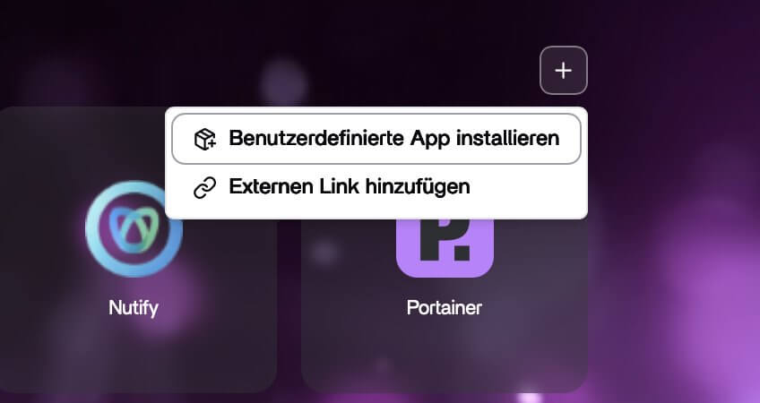 ZimaOS Dashboard: Benutzerdefinierte App installieren
